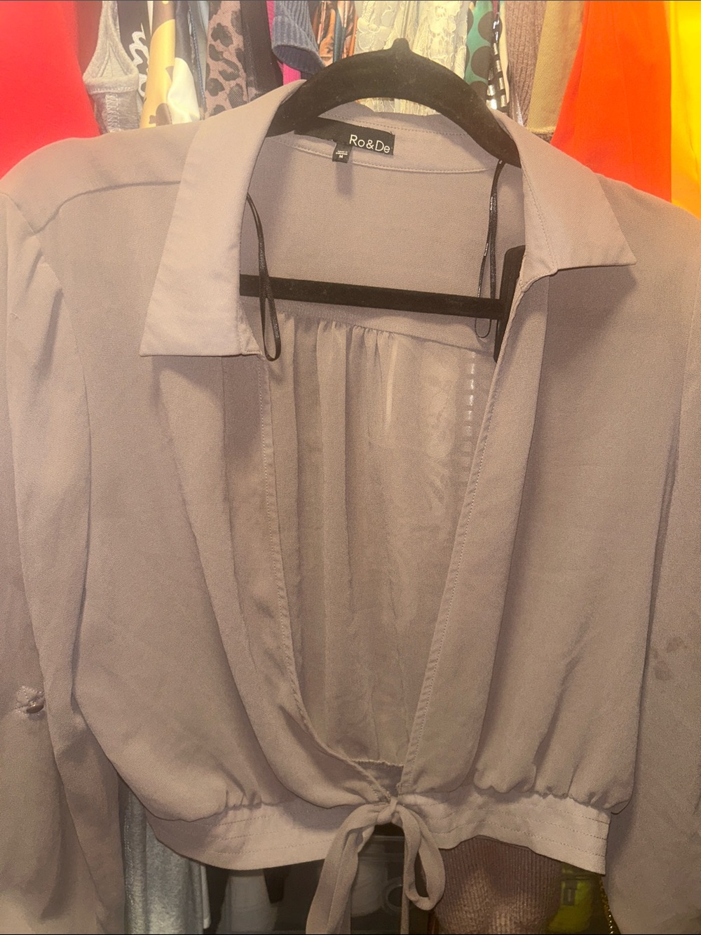 Ro & De Light Gray Tie-Front Blazer Jacket